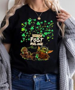 Baby Yoda Baby Groot happiness is listening to post Malone St Patrick day t shirt