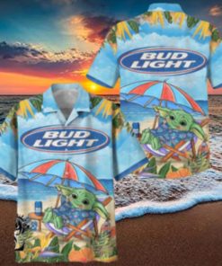 Baby Yoda Sitting On The Beach Bud Light Hawaiian Shirt Aloha Shirt Bud Light Beer