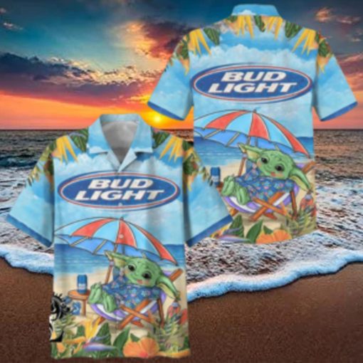 Baby Yoda Sitting On The Beach Bud Light Hawaiian Shirt Aloha Shirt Bud Light Beer