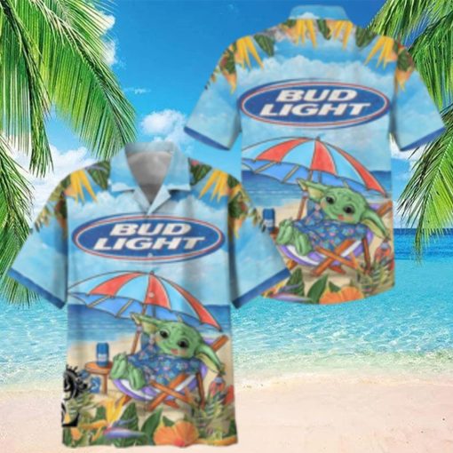 Baby Yoda Sitting On The Beach Bud Light Hawaiian Shirt Aloha Shirt Bud Light Beer