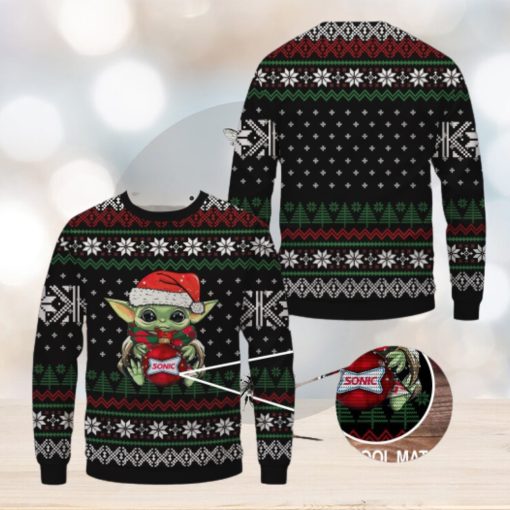 Baby Yoda Sonic Drive In Merry Christmas Ugly Sweater