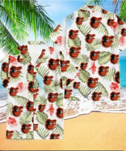 Baltimore Orioles Light Salmon Hibiscus Green Leaf White Background 3D Hawaiian Shirt