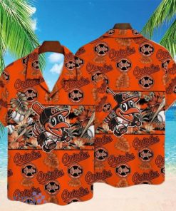 Baltimore Orioles Mascot And Leaves Tropical Pattern Hawaiian Shirt