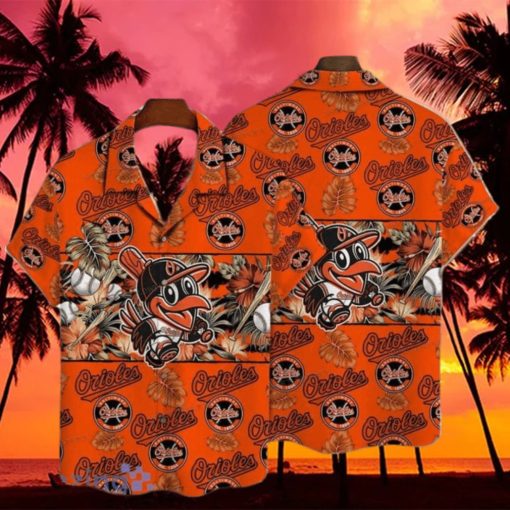 Baltimore Orioles Mascot And Leaves Tropical Pattern Hawaiian Shirt