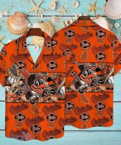 Baltimore Orioles Mascot And Leaves Tropical Pattern Hawaiian Shirt