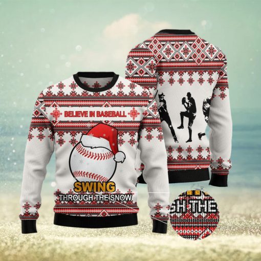 Baseball Santa Hat Ugly Christmas Sweater Gift Men Women