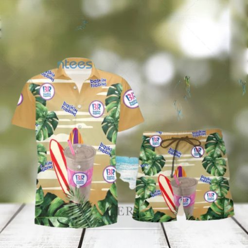 Baskin Robbins Surfboard Lover Tropical Leaf Hawaiian Shirt And Shorts Men And Women Summer Gift