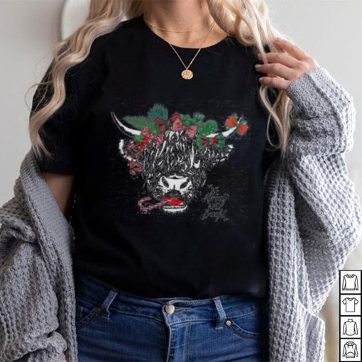 Be Merry and Bright Christmas Shirt, Cow Christmas T Shirt, Funny Gifts for Christmas