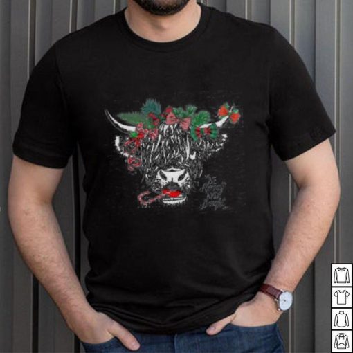 Be Merry and Bright Christmas Shirt, Cow Christmas T Shirt, Funny Gifts for Christmas