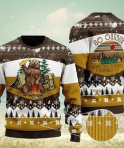 Bear Beer Ugly Christmas Sweater Campfire Yellow Wool Xmas