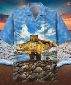 Bear Goes Fishing In The Sea Hawaiian Aloha Shirts