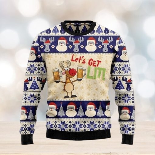 Beer Ugly Christmas Sweater Let’s Get Lit Xmas