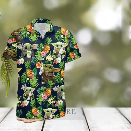 Belvedere Vodka Baby Yoda Tropical Flowery Hawaiian Shirt