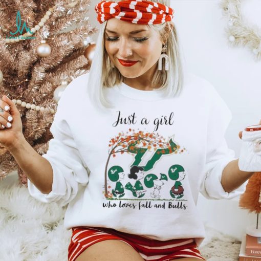 Best south Florida Bulls Peanuts Cartoon Just A Girl Who Loves Fall And Bulls Logo Shirt