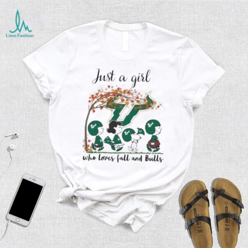 Best south Florida Bulls Peanuts Cartoon Just A Girl Who Loves Fall And Bulls Logo Shirt