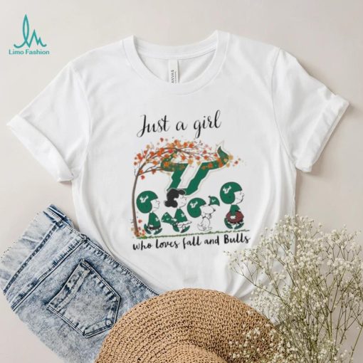 Best south Florida Bulls Peanuts Cartoon Just A Girl Who Loves Fall And Bulls Logo Shirt
