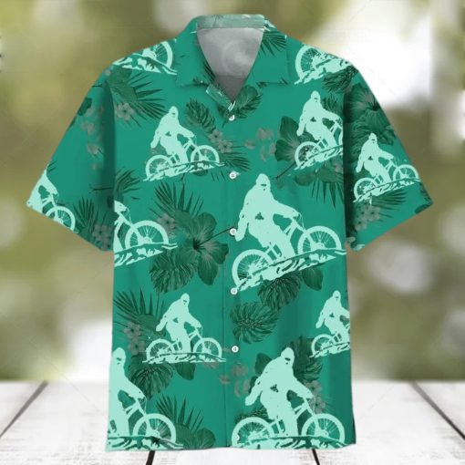 Bigfoot Riding Mountain Bike Hawaiian Shirt  Funny Hawaiian Shirt