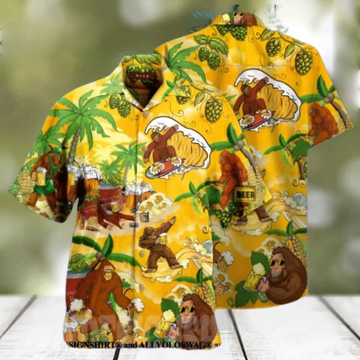 Bigfoot Summer Beer Beach All Over Print Hawaiian Shirt