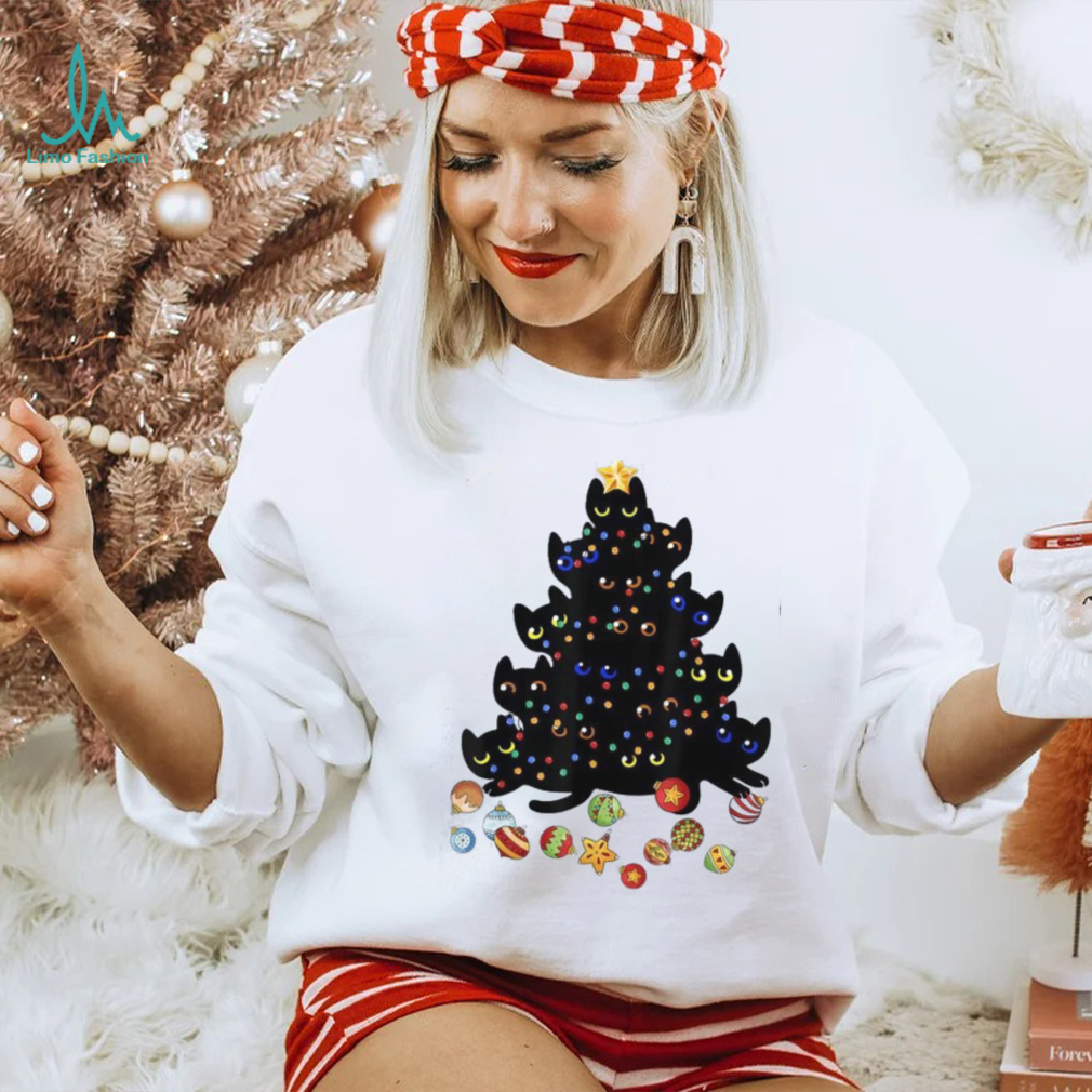 Black Cat Christmas Tree Light Funny Cat Lover Christmas Unisex Shirt Black Cat Christmas Tree Light Funny Cat Lover Christmas Unisex Shirt