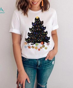 Black Cat Christmas Tree Light Funny Cat Lover Christmas Unisex Shirt