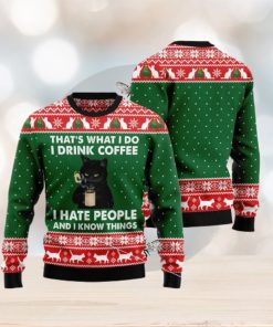 Black Cat Drink Coffee Ugly Christmas Sweater Gift Men Women