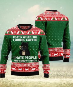 Black Cat Drink Coffee Ugly Christmas Sweater Gift Men Women