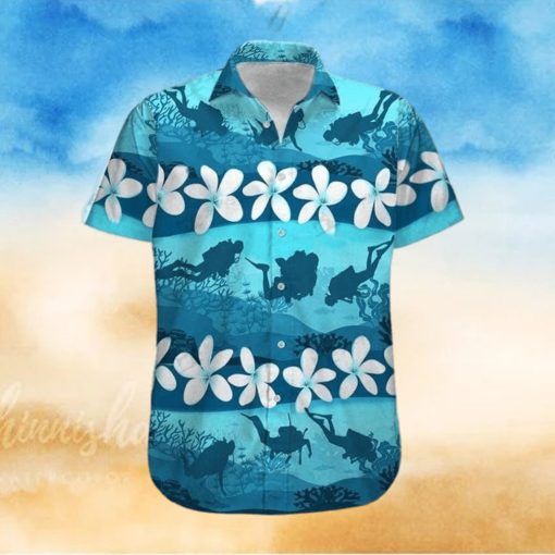 Blue Hibiscus Scuba Diving Unisex Hawaiian Shirts