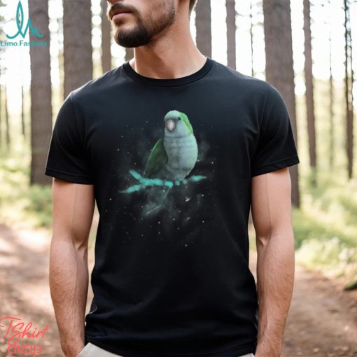 Blue Monk Parakeet Cosmic Galaxy Outer Space Quaker Parrot T Shirt