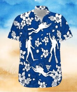 Blue Scuba Diving Hibiscus Unisex Hawaiian Shirts