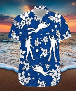 Blue Scuba Diving Hibiscus Unisex Hawaiian Shirts