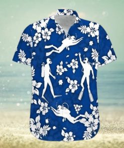 Blue Scuba Diving Hibiscus Unisex Hawaiian Shirts