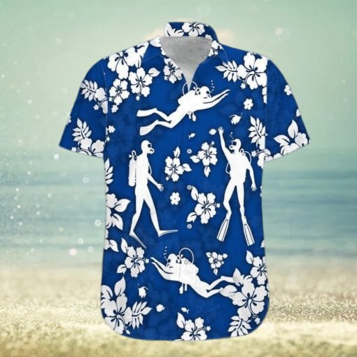 Blue Scuba Diving Hibiscus Unisex Hawaiian Shirts