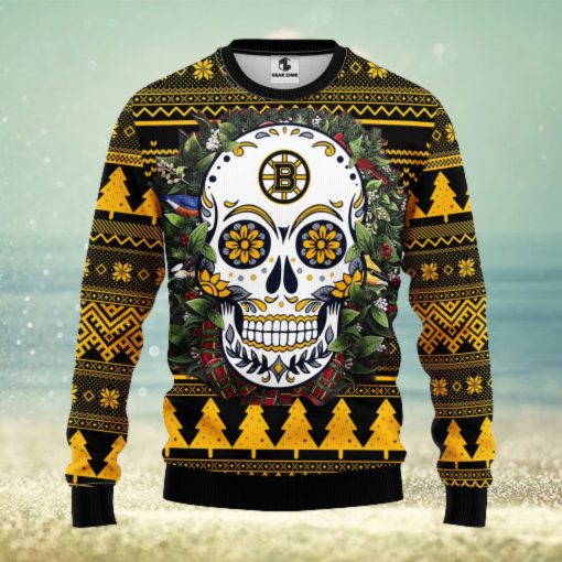 Boston Bruins Skull Flower Ugly Christmas Ugly Sweater