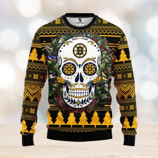 Boston Bruins Skull Flower Ugly Christmas Ugly Sweater