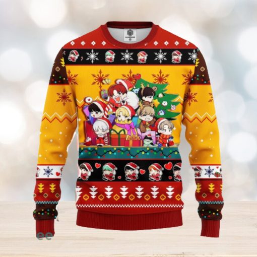 Bts Army Chibi Cute Ugly Christmas Sweater Red Yellow 1 Amazing Gift Men And Women Christmas Gift