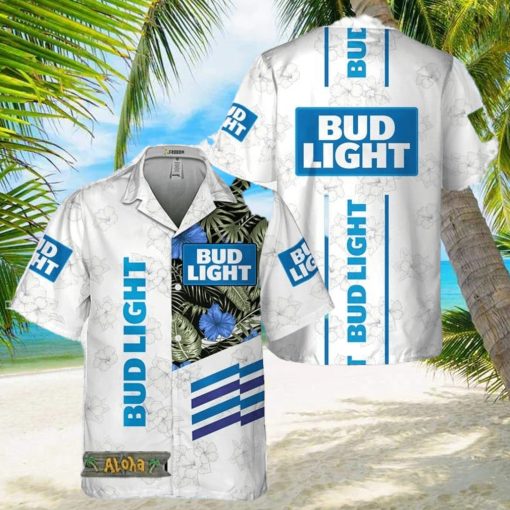 Bud Light White Tropical Flower Hawaiian Shirt For Men And Women Gift Hawaiian Beer