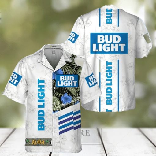 Bud Light White Tropical Flower Hawaiian Shirt For Men And Women Gift Hawaiian Beer