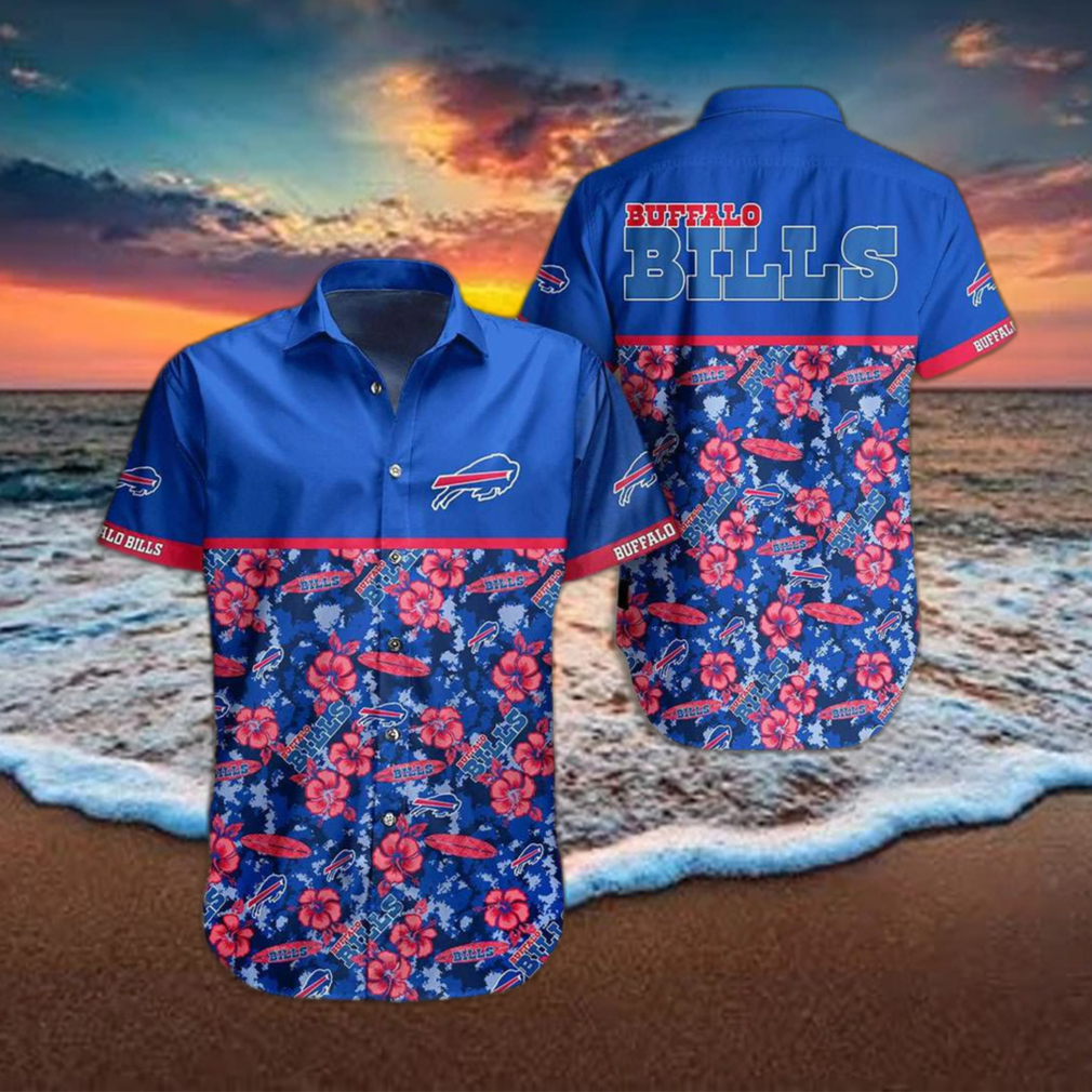 Buffalo Bills Hawaiian Shirt Buffalo Symbol Pink Hibiscus Flowers