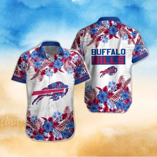 Buffalo Bills Hawaiian Shirt Blue Flower Pink Palm Leaves Buffalo Bills Gift