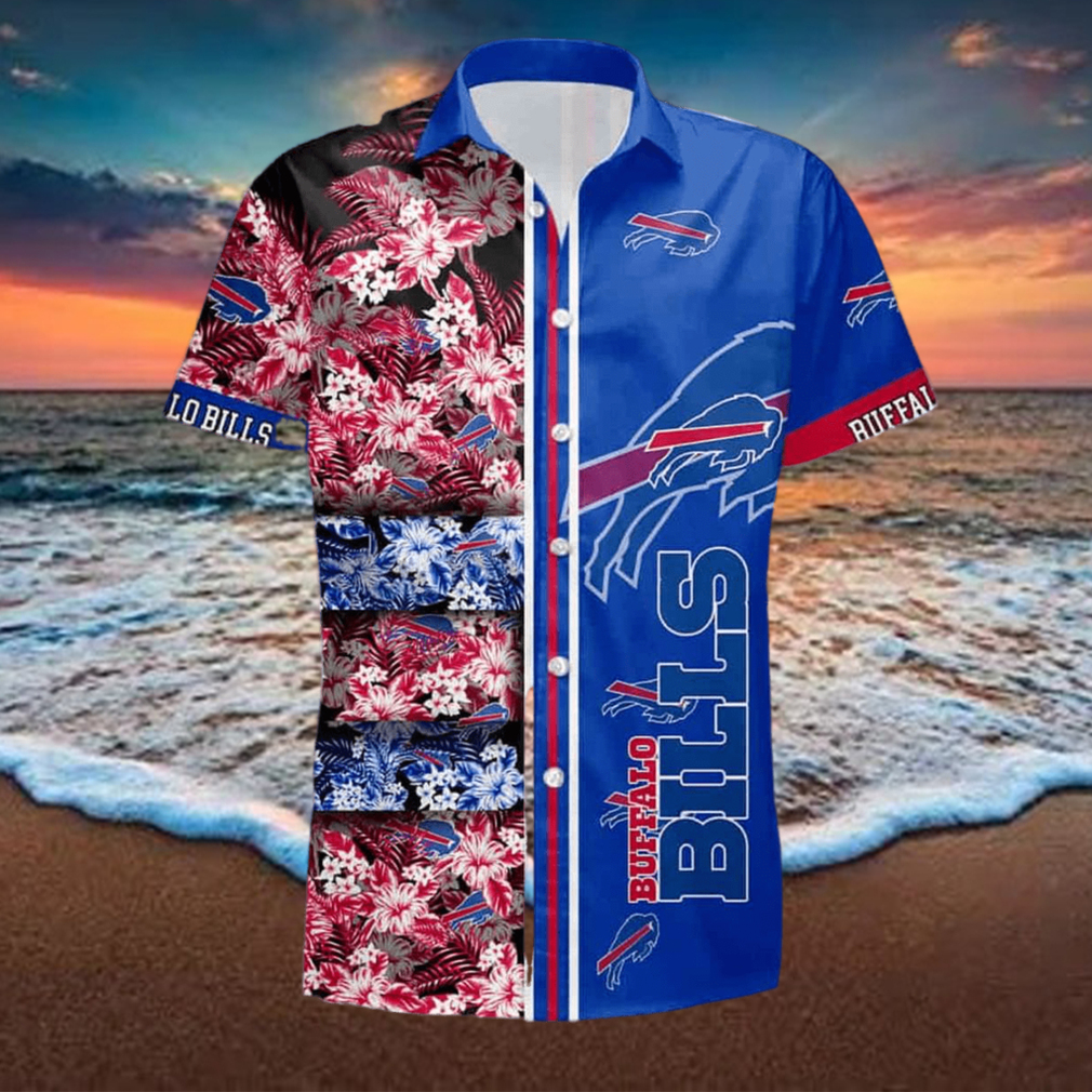 Black Cat Tropical Flowers Buffalo Bills Hawaiian Shirt - Limotees