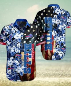 Buffalo Bills Hawaiian Shirt Hibiscus Flower And America Flag