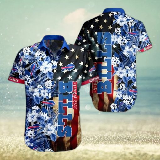 Buffalo Bills Hawaiian Shirt Hibiscus Flower And America Flag