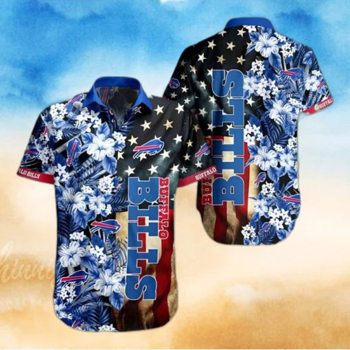 Buffalo Bills Hawaiian Shirt Hibiscus Flower And America Flag