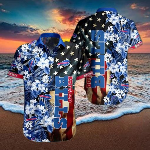 Buffalo Bills Hawaiian Shirt Hibiscus Flower And America Flag