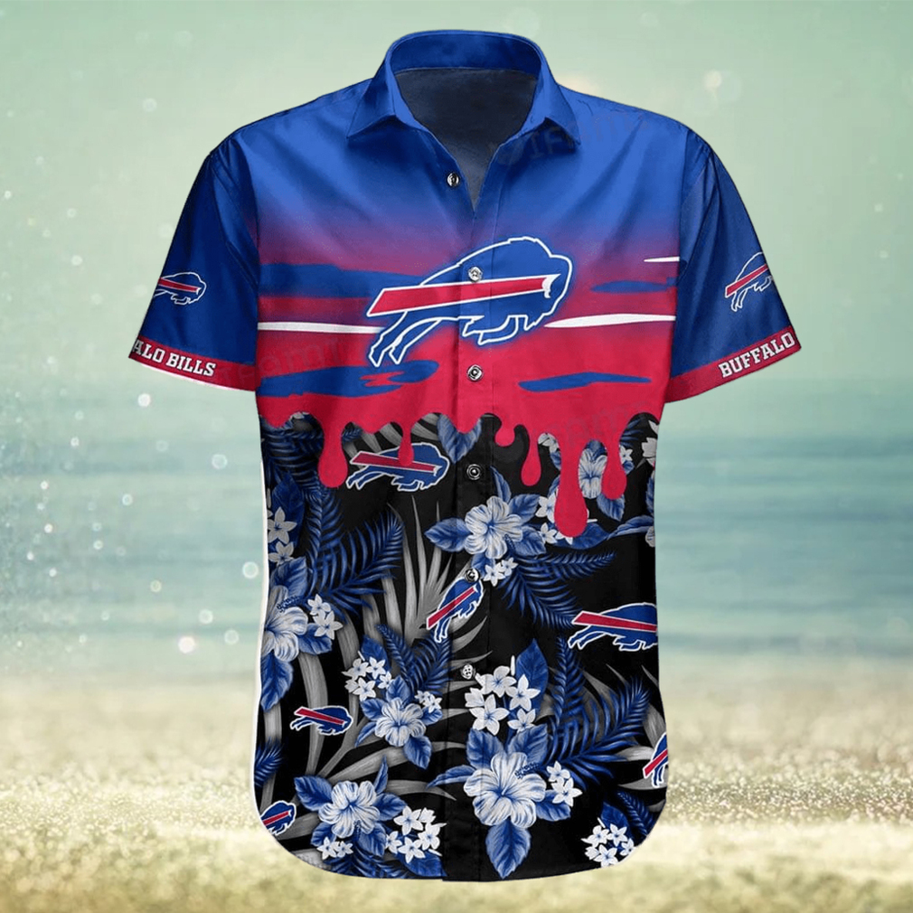 Black Cat Tropical Flowers Buffalo Bills Hawaiian Shirt - Limotees