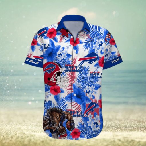 Buffalo Bills NFL Custom Name Mascot Helmet Tropical Flowers Aloha Hawaiian Shirt For Men And Women