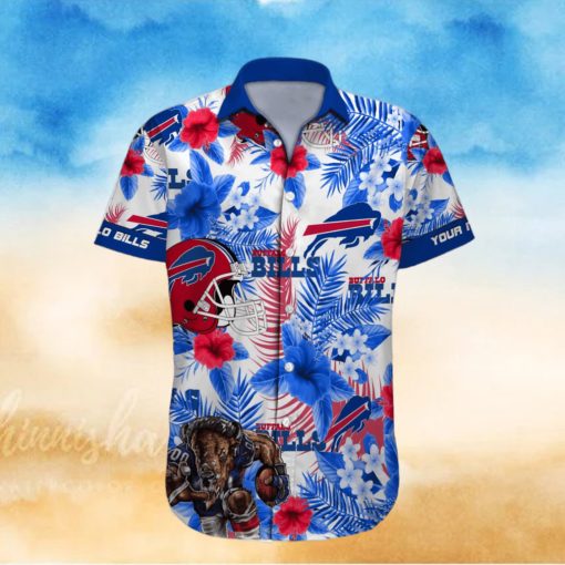 Buffalo Bills NFL Custom Name Mascot Helmet Tropical Flowers Aloha Hawaiian Shirt For Men And Women