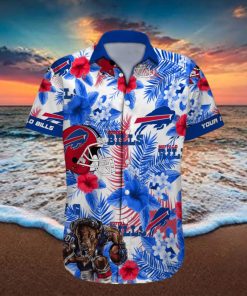 Buffalo Bills NFL Custom Name Mascot Helmet Tropical Flowers Aloha Hawaiian Shirt For Men And Women