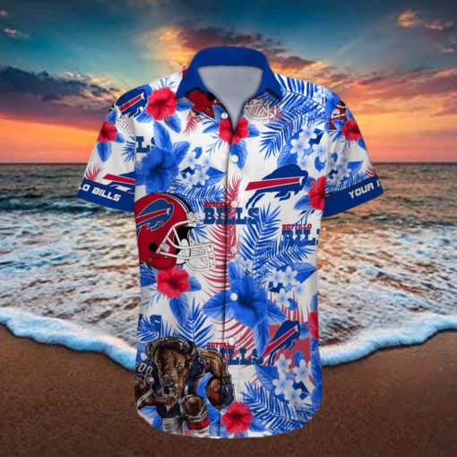 Buffalo Bills NFL Custom Name Mascot Helmet Tropical Flowers Aloha Hawaiian Shirt For Men And Women