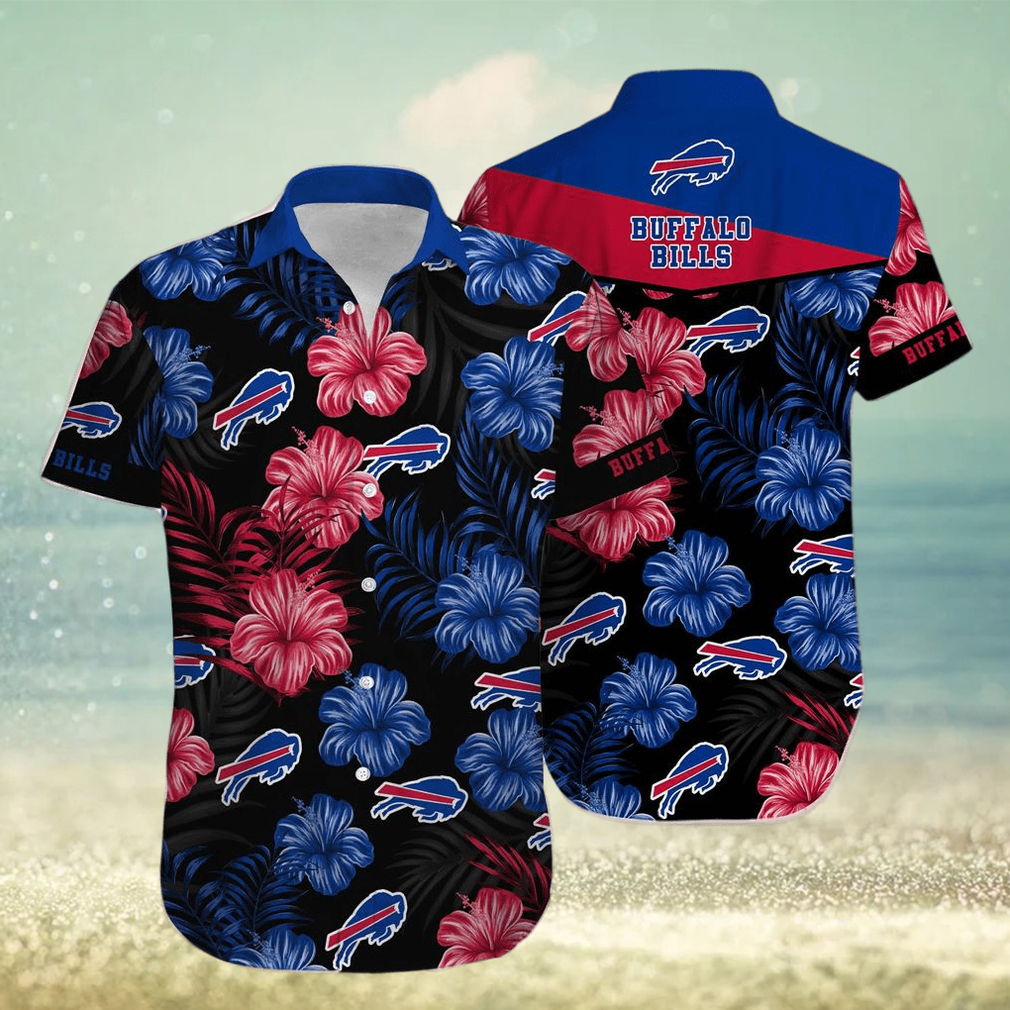 Black Cat Tropical Flowers Buffalo Bills Hawaiian Shirt - Limotees